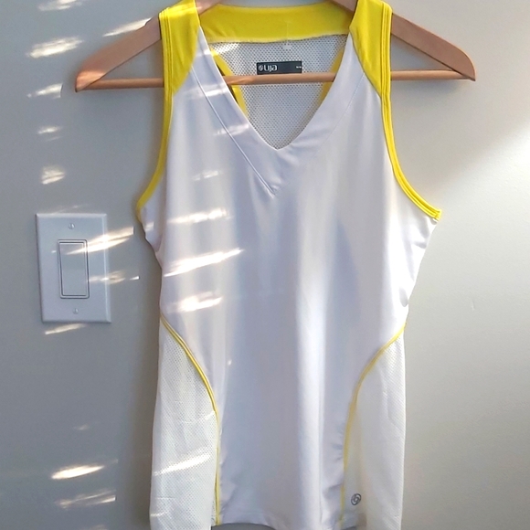 Lija Tops - Lija Canada white yellow women's racerback workout tank top